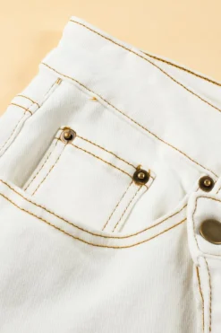 Clearance Dear-Lover Asymmetric Waist Design Stylish Denim Shorts White