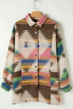 Fashion Dear-Lover Aztec Print Button Up Shacket White