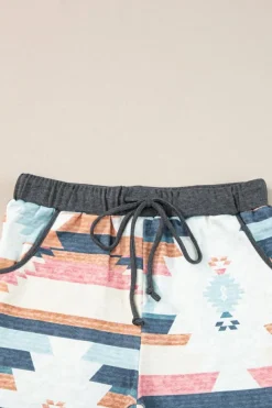 Clearance Dear-Lover Aztec Print Drawstring Waist Casual Shorts White