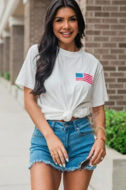 New Dear-Lover Back American Flag LIVE FREE Graphic T Shirt White