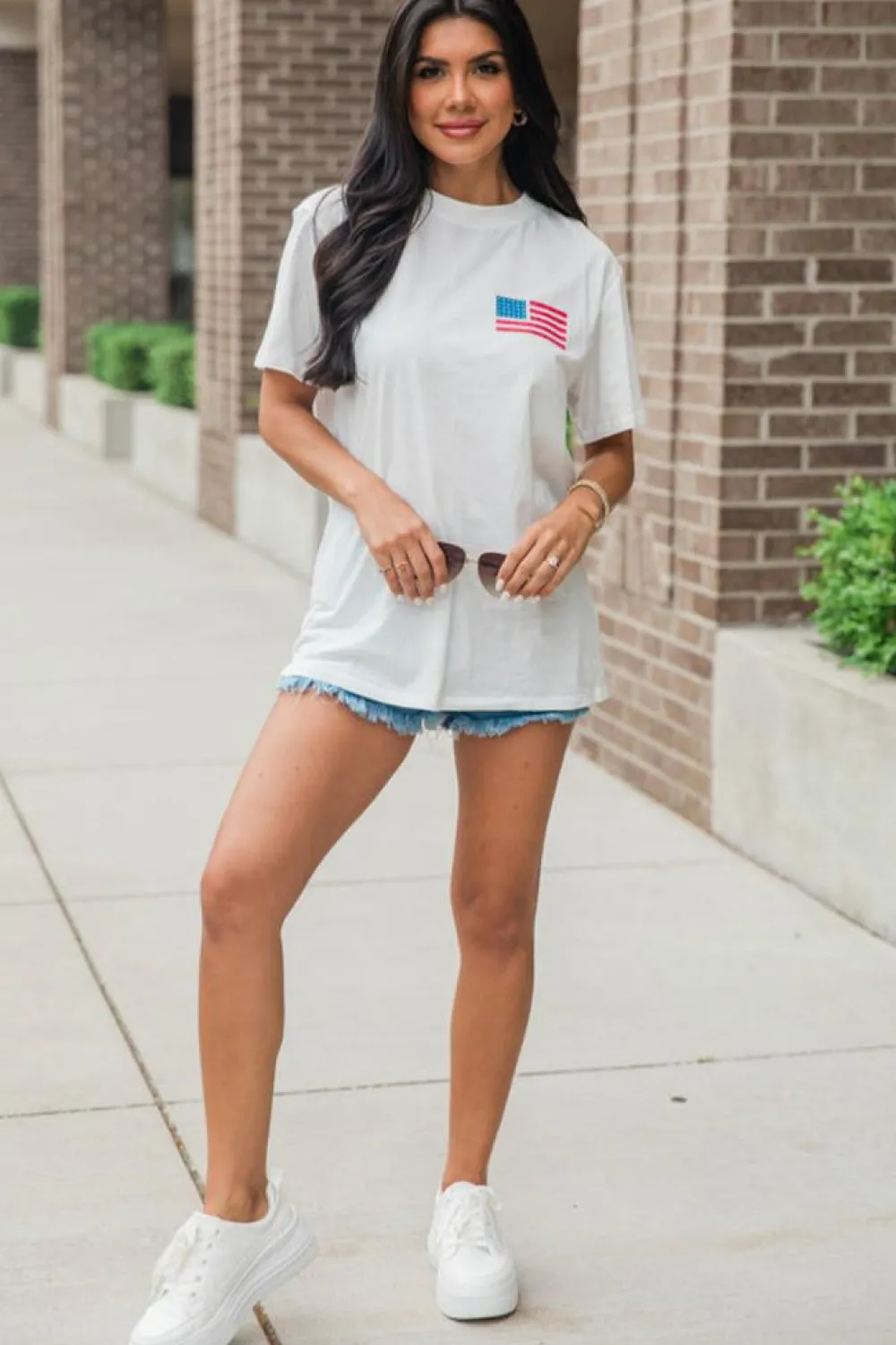 New Dear-Lover Back American Flag LIVE FREE Graphic T Shirt White