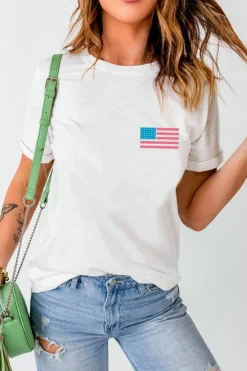 New Dear-Lover Back American Flag LIVE FREE Graphic T Shirt White