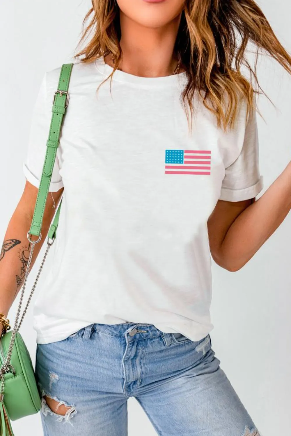 New Dear-Lover Back American Flag LIVE FREE Graphic T Shirt White