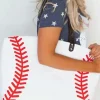 Outlet Dear-Lover Baseball Pattern Canvas Large Tote Bag White