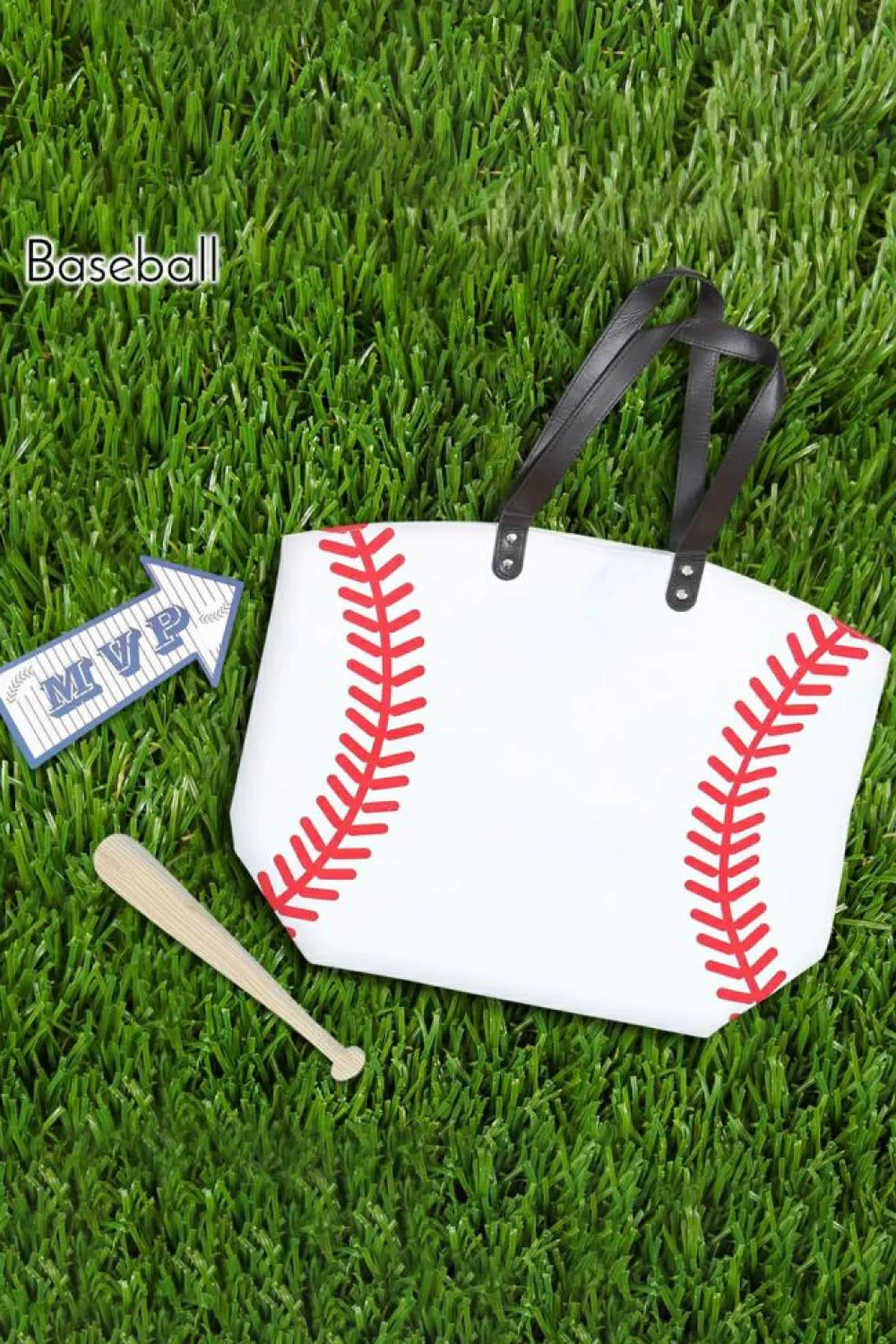 Outlet Dear-Lover Baseball Pattern Canvas Large Tote Bag White