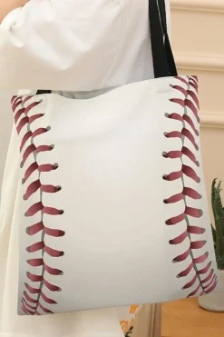 Hot Dear-Lover Baseball Print Canvas Tote Bag White