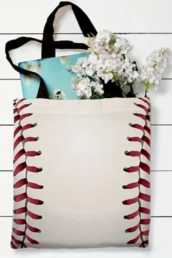 Hot Dear-Lover Baseball Print Canvas Tote Bag White