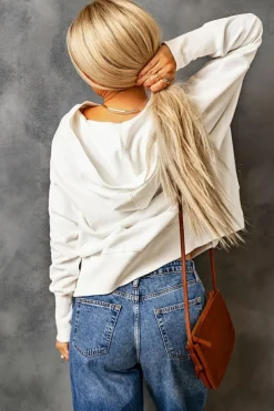 New Dear-Lover Batwing Sleeve Pocketed Henley Hoodie White