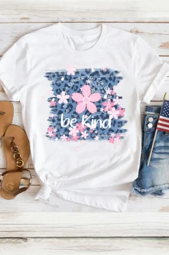 Best Dear-Lover Be Kind Cherry Blossoms Leopard Graphic T Shirt White