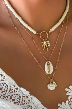 Sale Dear-Lover Beach Seashell Multi Layered Pendant Necklace White