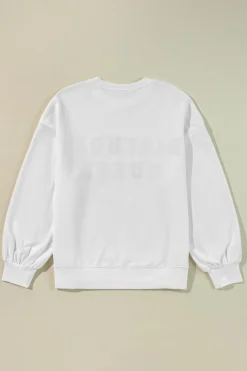 Discount Dear-Lover BIRTHDAY QUEEN Graphic Balloon Sleeve Sweatshirt White