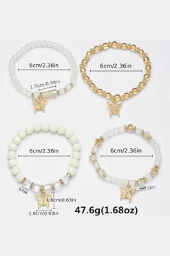 Discount Dear-Lover Bohemian Butterfly Beaded 4Pcs Bracelet Set White