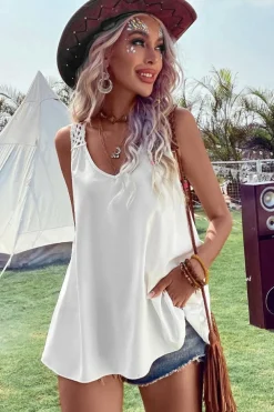 New Dear-Lover Bohemian Crochet Patchwork Sleeveless Tunic White