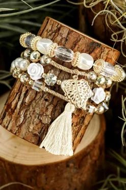 Clearance Dear-Lover Bohemian Rhinestone Beaded Fringed Layered Bracelet White