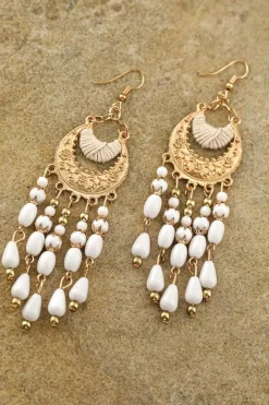Clearance Dear-Lover Boho Beaded Tassel Alloy Charm Earrings White