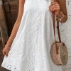Online Dear-Lover Boho Eyelet Pattern Halter Neck Sleeveless Dress White
