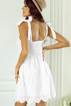 Online Dear-Lover Boho Eyelet Pattern Halter Neck Sleeveless Dress White
