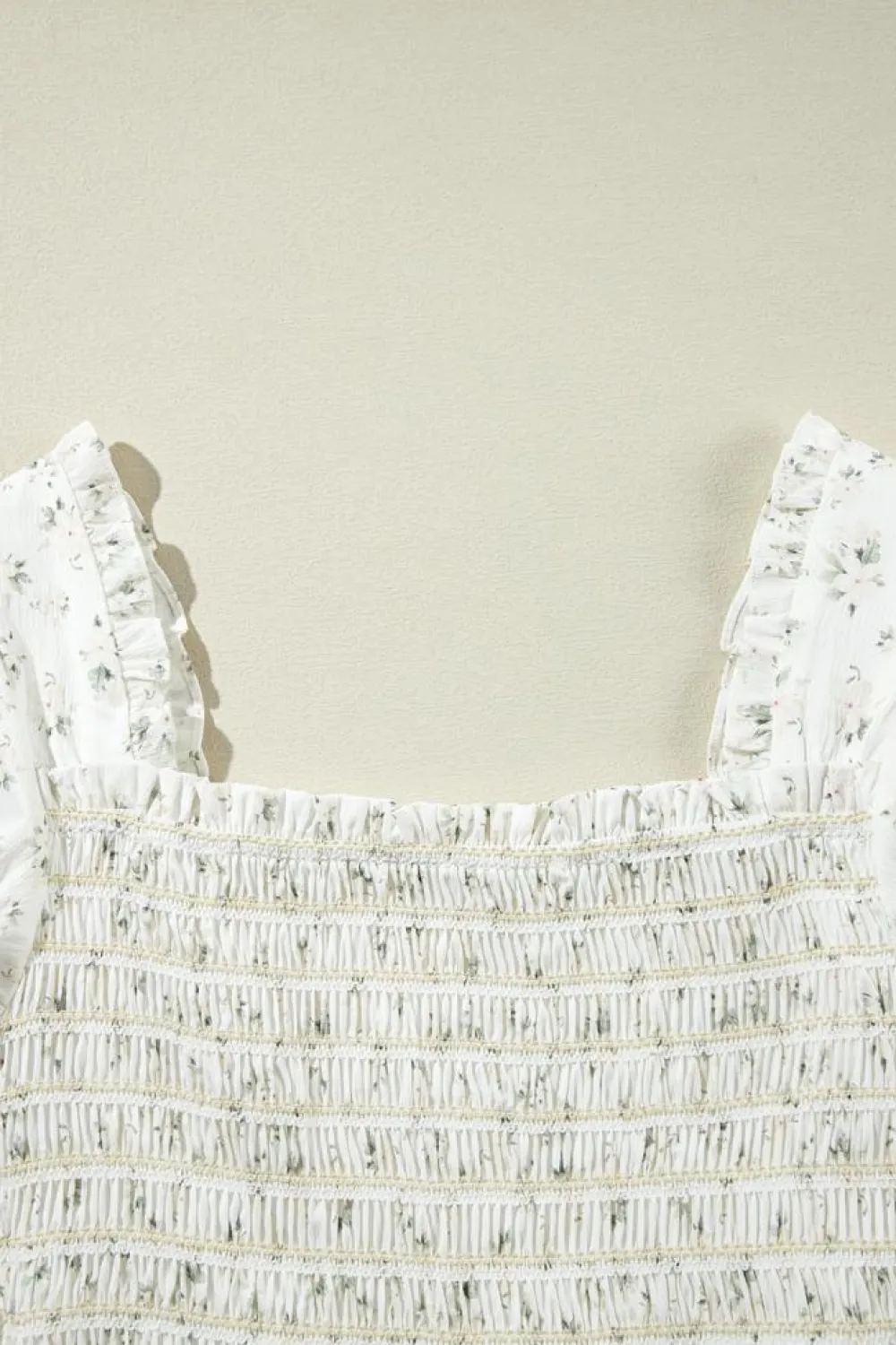 Best Dear-Lover Boho Floral Smocked Wide Leg Short Puff Sleeve Jumpsuit White