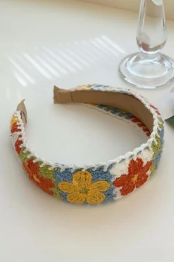 Sale Dear-Lover Boho Flower Crochet Cloth Wide Headband White