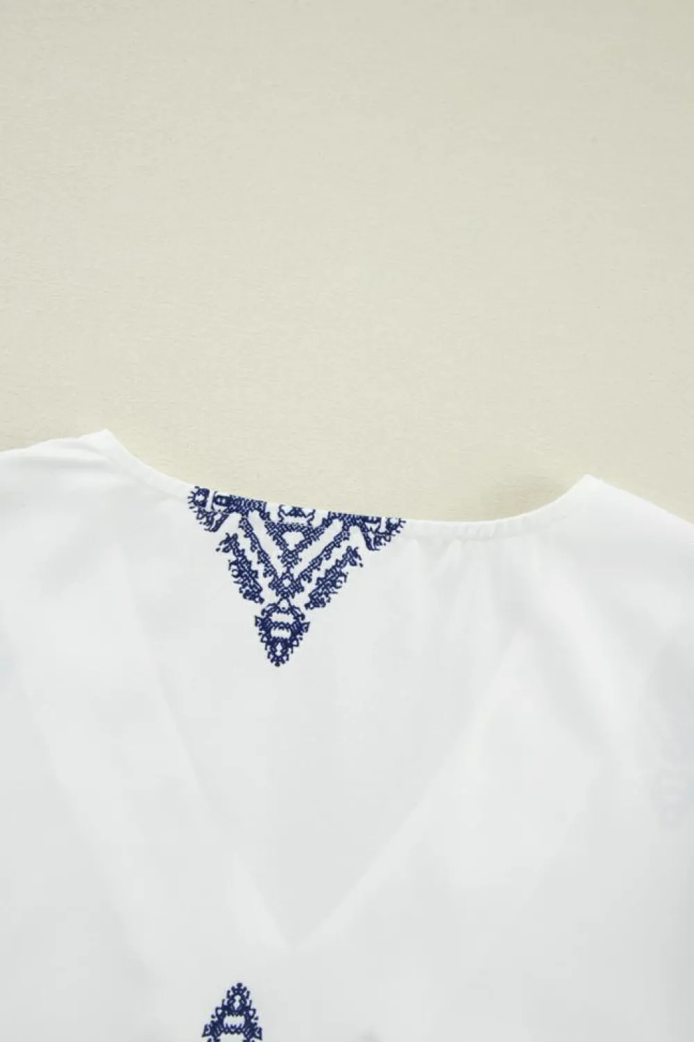 Best Dear-Lover Boho Geometric Print Bracelet Sleeve V Neck Blouse White