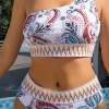 New Dear-Lover Boho Paisley Contrast Trimmed One-shoulder Bikini White