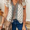 Best Dear-Lover Boho Pattern Tiered Ruffled Sleeve V Neck Buttoned Blouse White