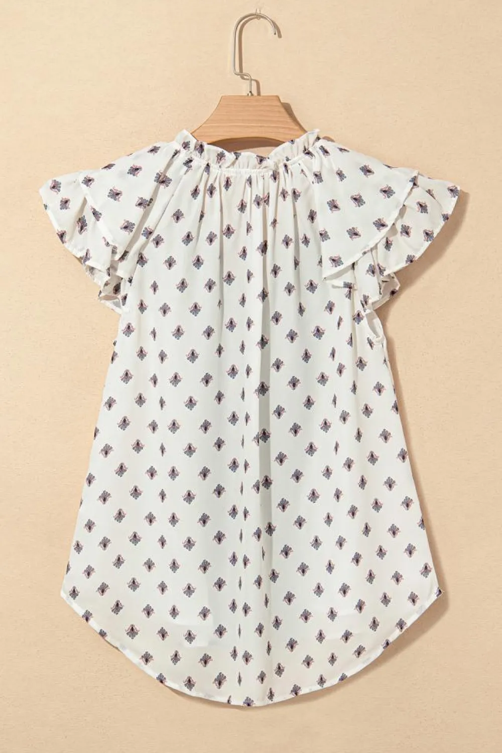 Best Dear-Lover Boho Pattern Tiered Ruffled Sleeve V Neck Buttoned Blouse White
