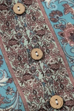 Best Dear-Lover Boho Pattern Tiered Ruffled Sleeve V Neck Buttoned Blouse White