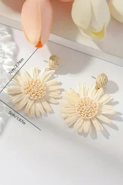 Sale Dear-Lover Boho Raffia Crochet Sunflower Dangle Earrings White