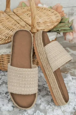Clearance Dear-Lover Boho Woven Non-slip Wedge Slippers White
