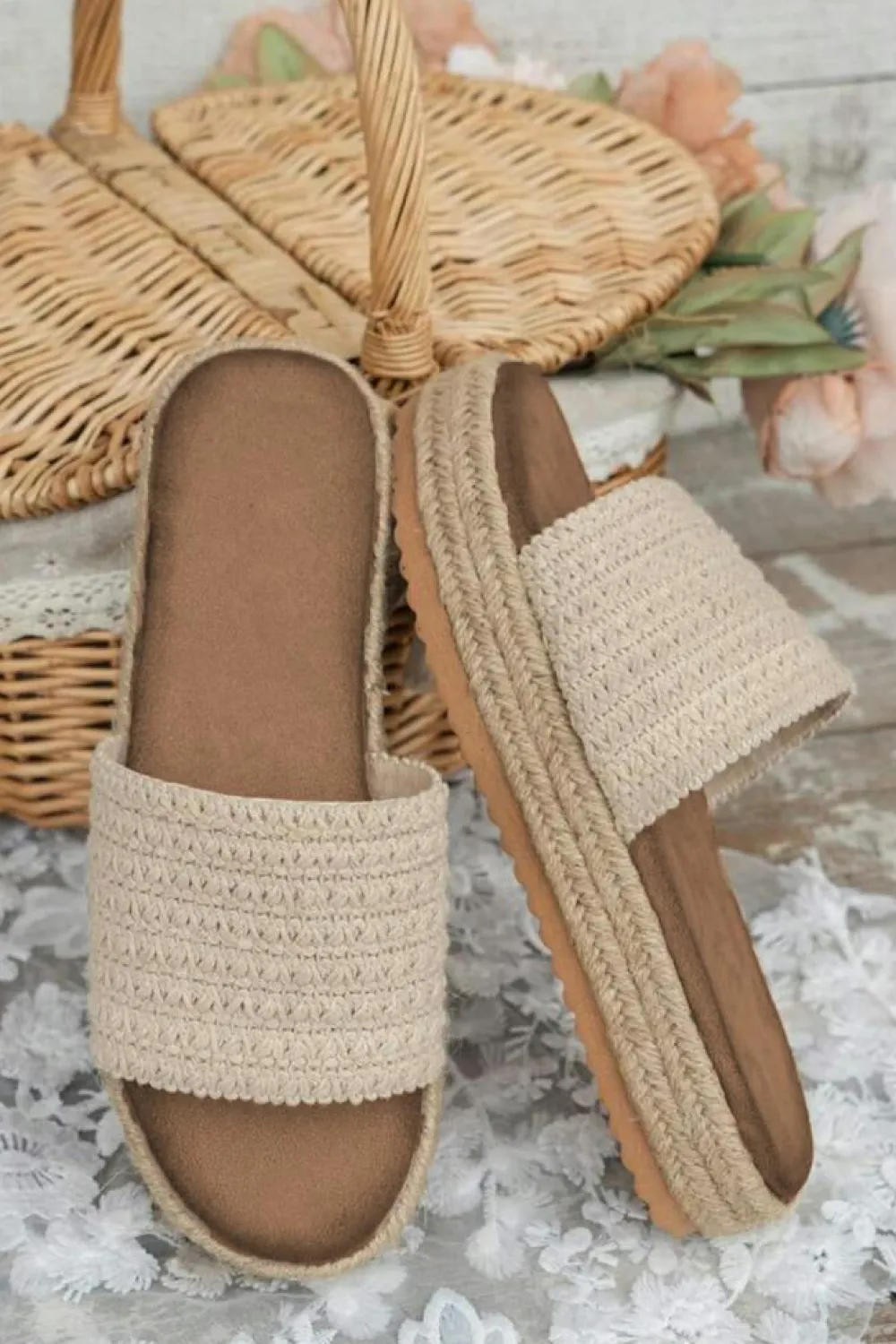 Clearance Dear-Lover Boho Woven Non-slip Wedge Slippers White