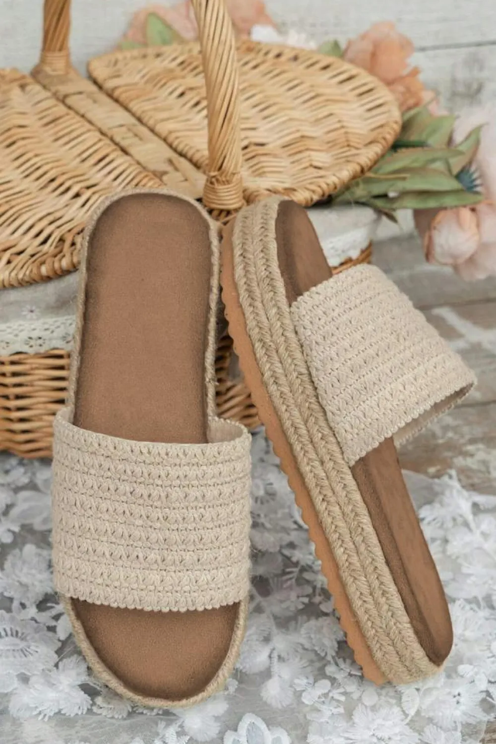 Clearance Dear-Lover Boho Woven Non-slip Wedge Slippers White