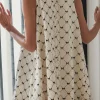 Best Dear-Lover Bow Checker Pearled Buttons Back Ruffled Sleeveless Mini Dress White