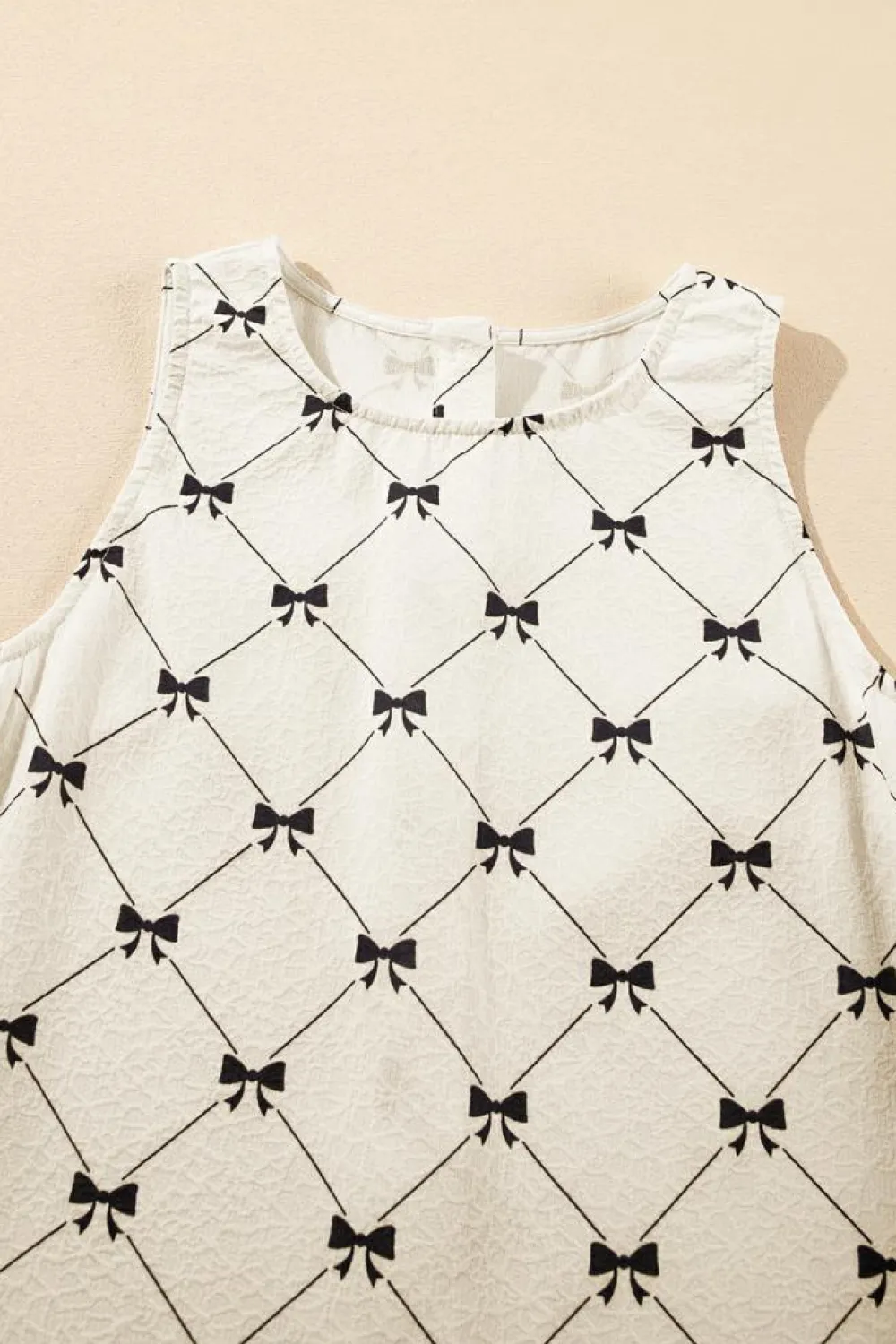 Best Dear-Lover Bow Checker Pearled Buttons Back Ruffled Sleeveless Mini Dress White