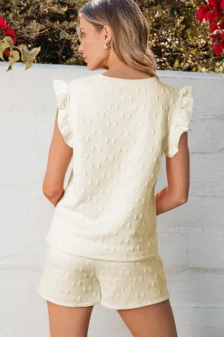 Online Dear-Lover Bow Jacquard Ruffle Sleeve Short 2pcs Outfit White