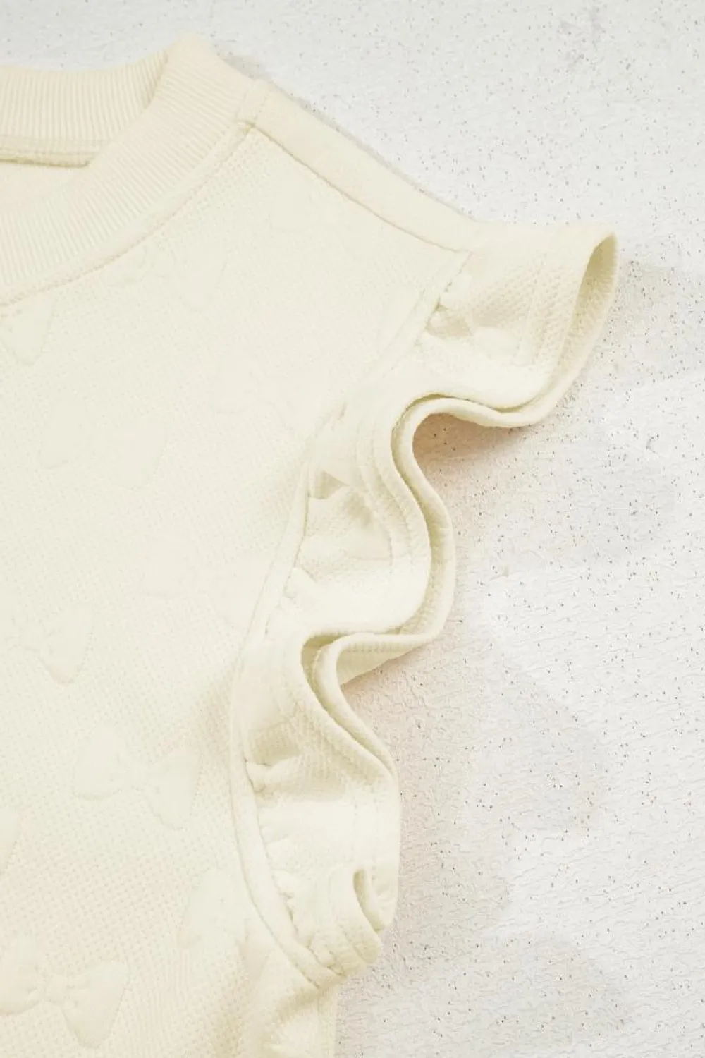 Online Dear-Lover Bow Jacquard Ruffle Sleeve Short 2pcs Outfit White