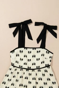 Clearance Dear-Lover Bow Knot Color Contrast Trim Knotted Shoulder Mini Dress White
