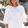 Outlet Dear-Lover Bow Knot Cutout Back Loose Fit 3/4 Sleeve Blouse White