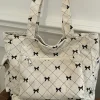 Discount Dear-Lover Bow Knot Plaid Print Large Tote Bag White