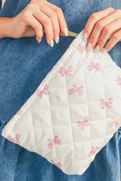 Outlet Dear-Lover Bow Knot Print Zipper Quilted Large Cosmetic Bag White