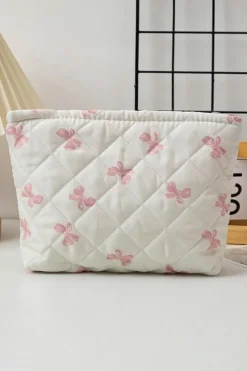 Outlet Dear-Lover Bow Knot Print Zipper Quilted Large Cosmetic Bag White