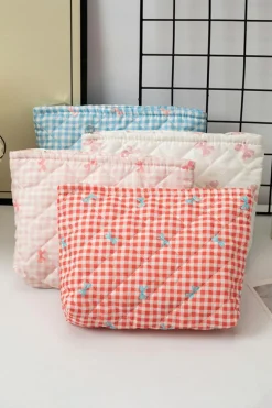 Outlet Dear-Lover Bow Knot Print Zipper Quilted Large Cosmetic Bag White