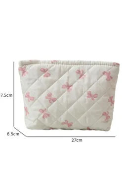 Outlet Dear-Lover Bow Knot Print Zipper Quilted Large Cosmetic Bag White
