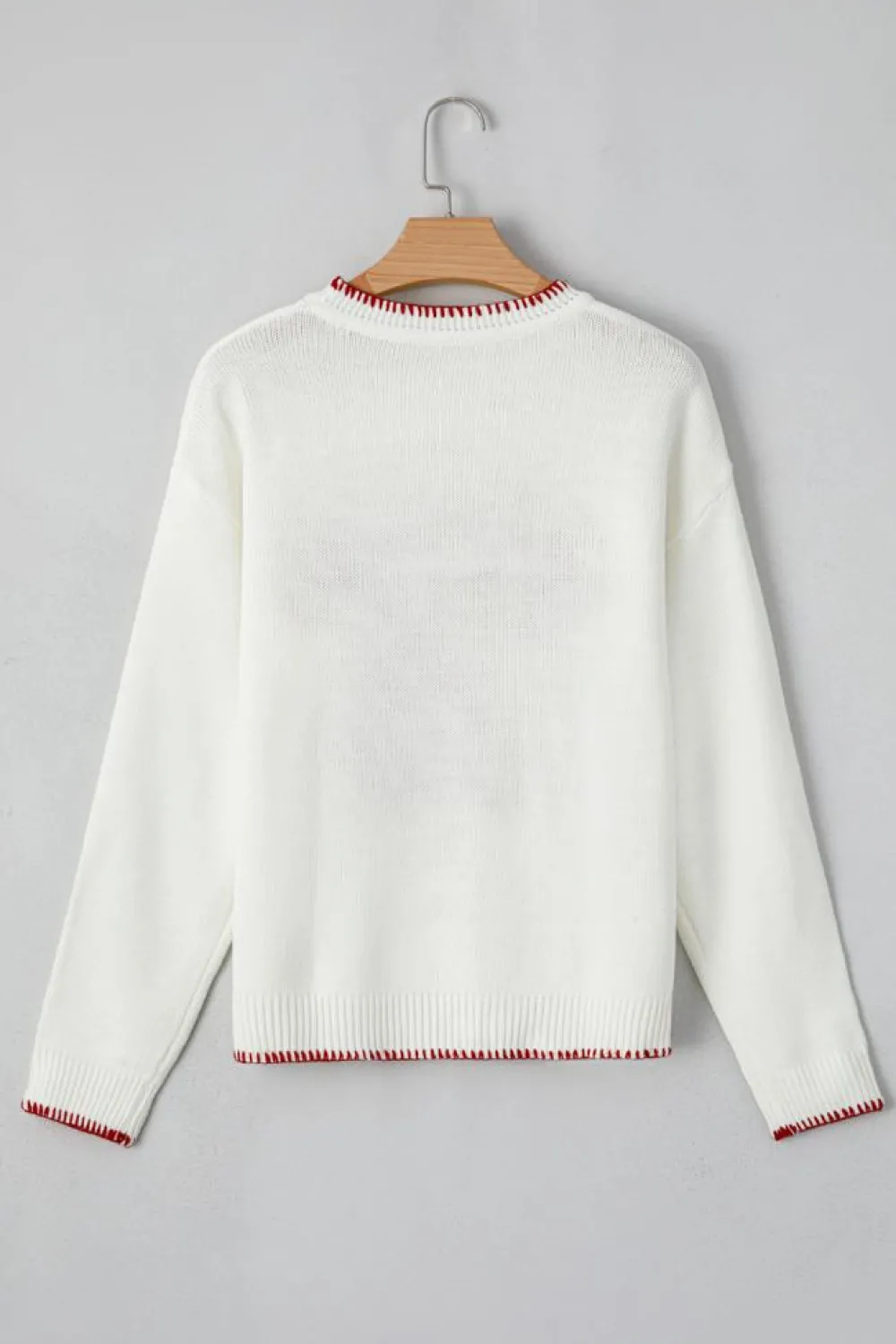 Clearance Dear-Lover Bow Pattern Contrast Trim Christmas Loose Graphic Sweater White