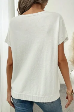 Outlet Dear-Lover Bow Pattern Knit Short Sleeve Sweater White