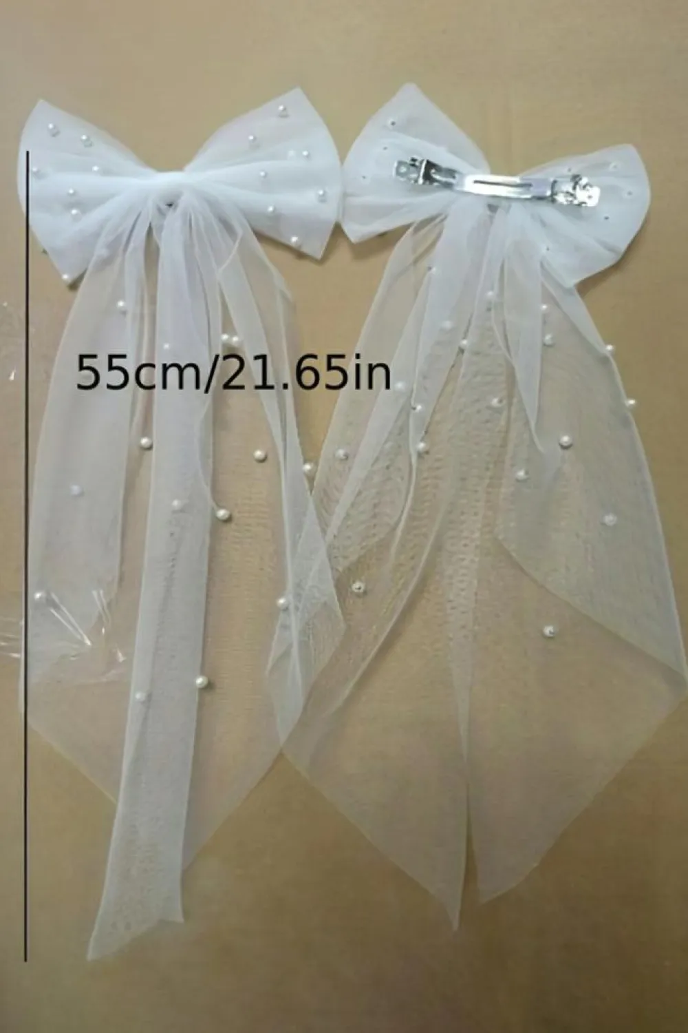 Sale Dear-Lover Bridal Veil Bowknot Pearl Beaded Hair Clip White