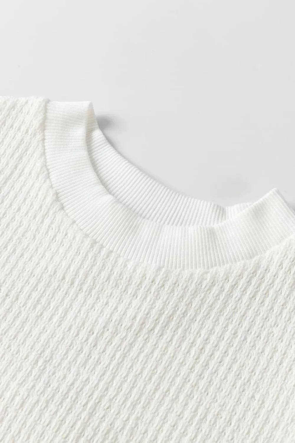Fashion Dear-Lover Broderie Anglaise Puff Sleeve Waffle Knit Tee White