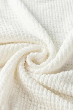 Fashion Dear-Lover Broderie Anglaise Puff Sleeve Waffle Knit Tee White