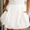 Discount Dear-Lover Bubble Mini Skirt with Pockets White