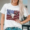 Fashion Dear-Lover Bull Skull American Flag Graphic Tee White